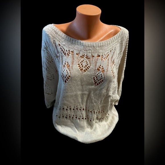 Workshop by Andrea Jovine Women's Cream Eyelit Sweater Size Large Short Sleeves - Picture 11 of 11